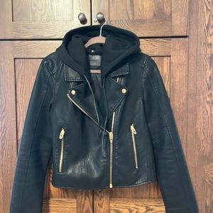 Blank NYC Faux Leather Moto Jacket w/Detatchable Hood-medium